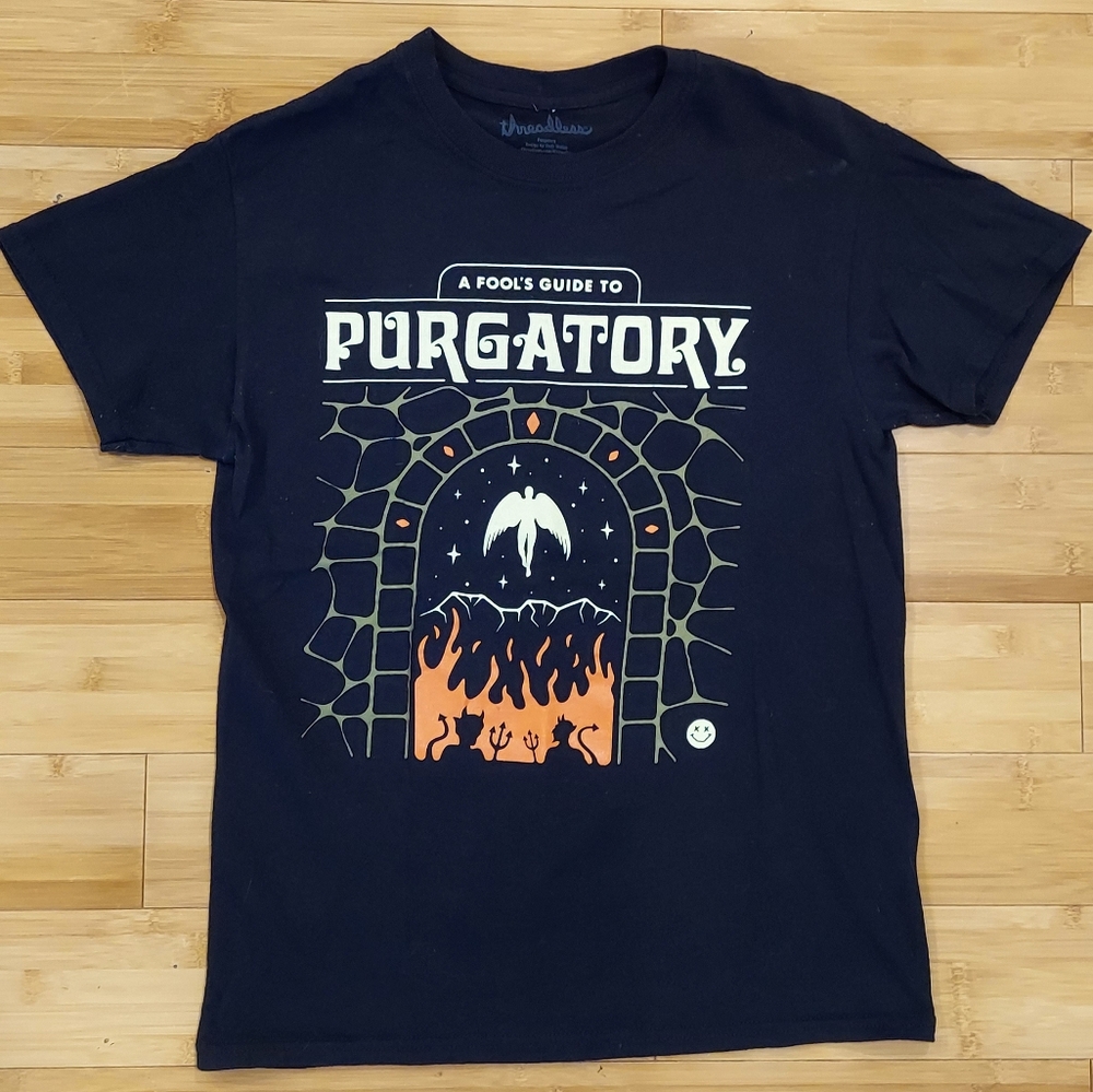 Threadless "A Fool's Guide To Purgatory" Black Graphic T-Shirt Size Small